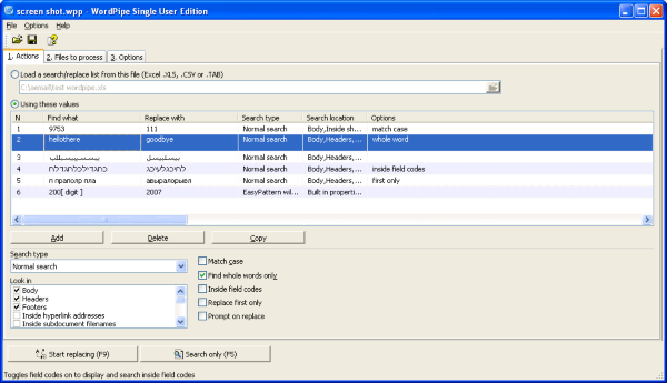 WordPipe Search Replace