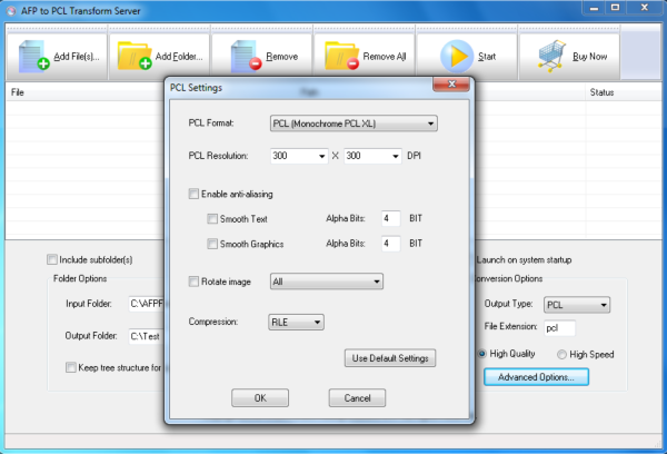 AFP2PCL Transform Server