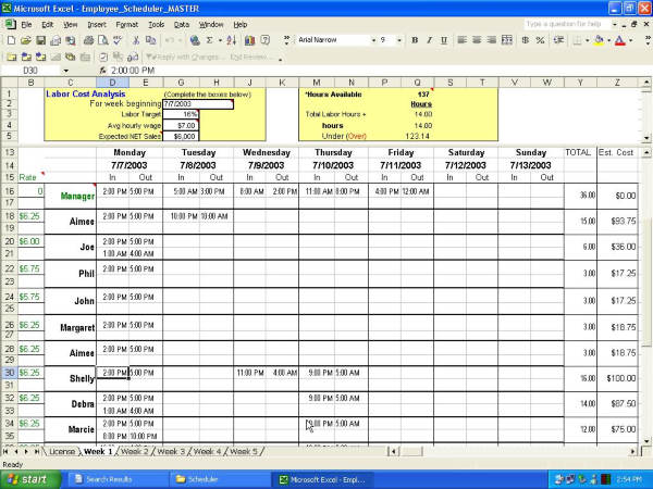 Employee Scheduler for Excel