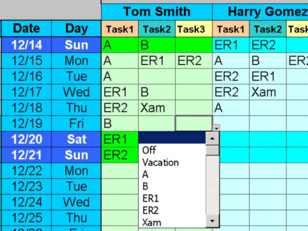 Employee Task Scheduling for up to One Year with Excel