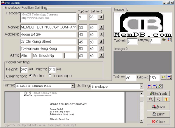 MemDB Envelope Printing System