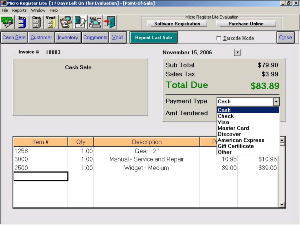 Micro Register Lite Point-Of-Sale System