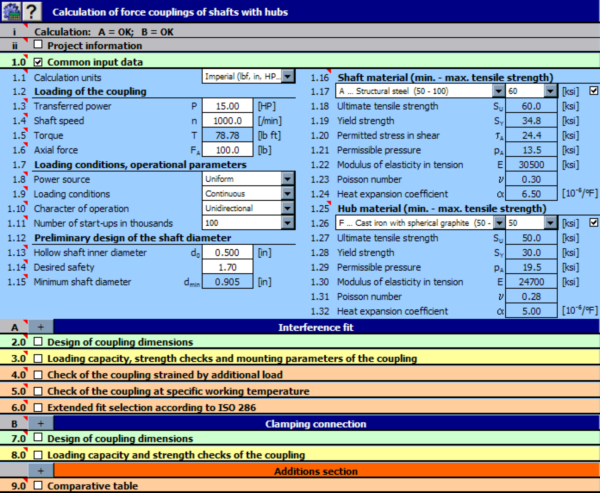 MITCalc - Force shaft connection