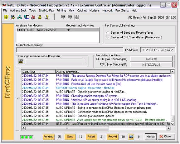NetCFax networked fax system