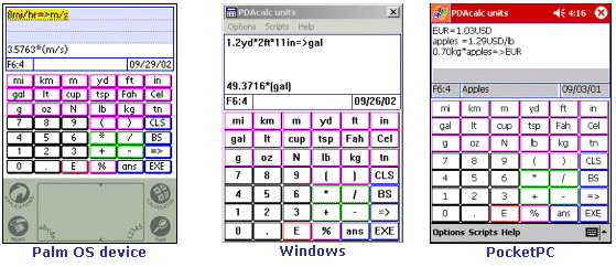 PDAcalc units