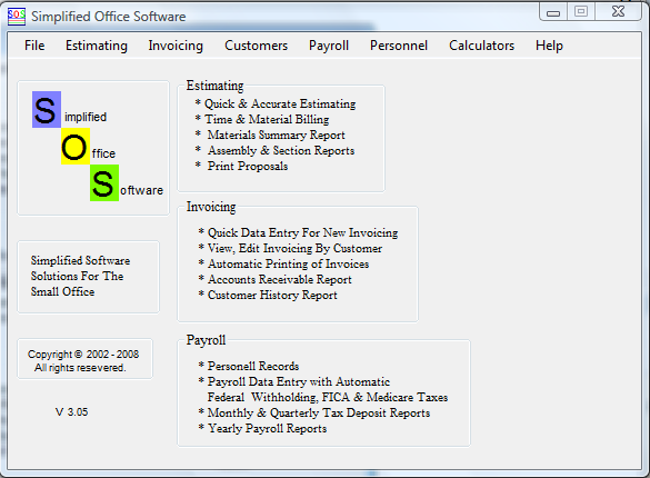 SOS - Estimating/Invoicing/Payroll