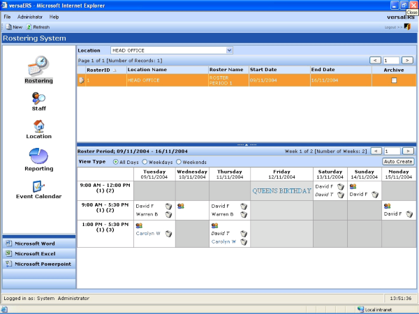 VersaERS Employee Rostering System