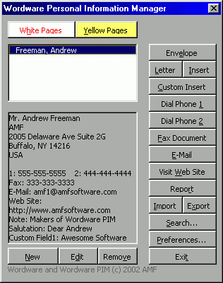 Wordware Personal Information Manager for Word