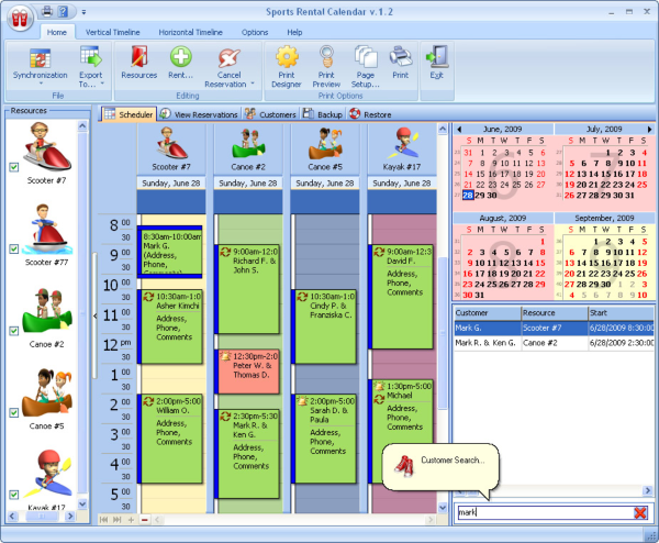 Sports Rental Calendar for Workgroup