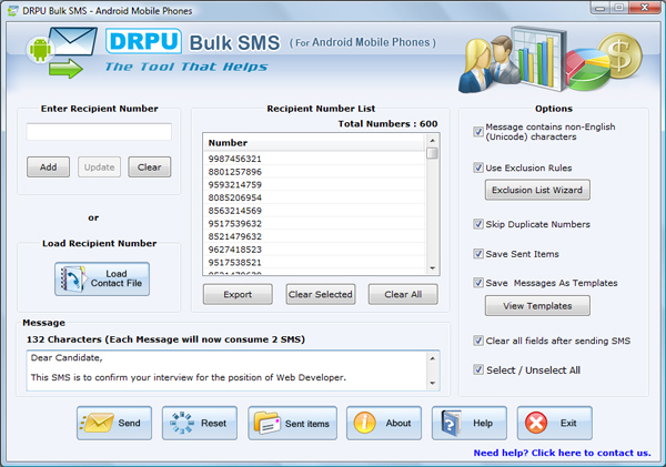 Bulk SMS Software for Android Mobile Phone