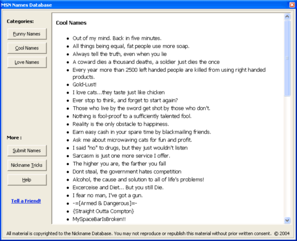 MSN Names Database