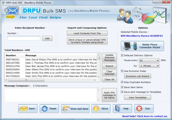 SMS Application for BlackBerry Mobile Phones