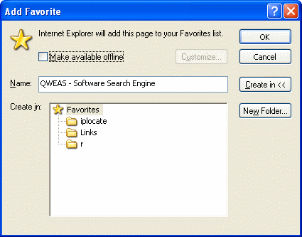 Internet Explorer Bookmark Dialog