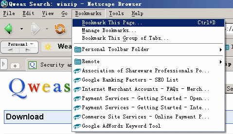 Netscape Browser Bookmark Menu