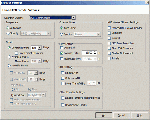 Encoder Settings Dialog