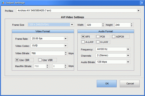 Output Settings Dialog